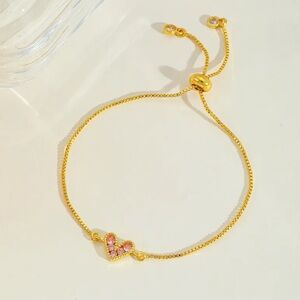 3 FOR $15 Gold Heart Bracelet with Pink Accents